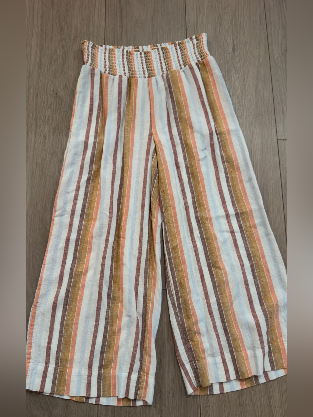 cloth & stone Striped Ankle-Wide Pants in White, Tan, Brown & Light Blue